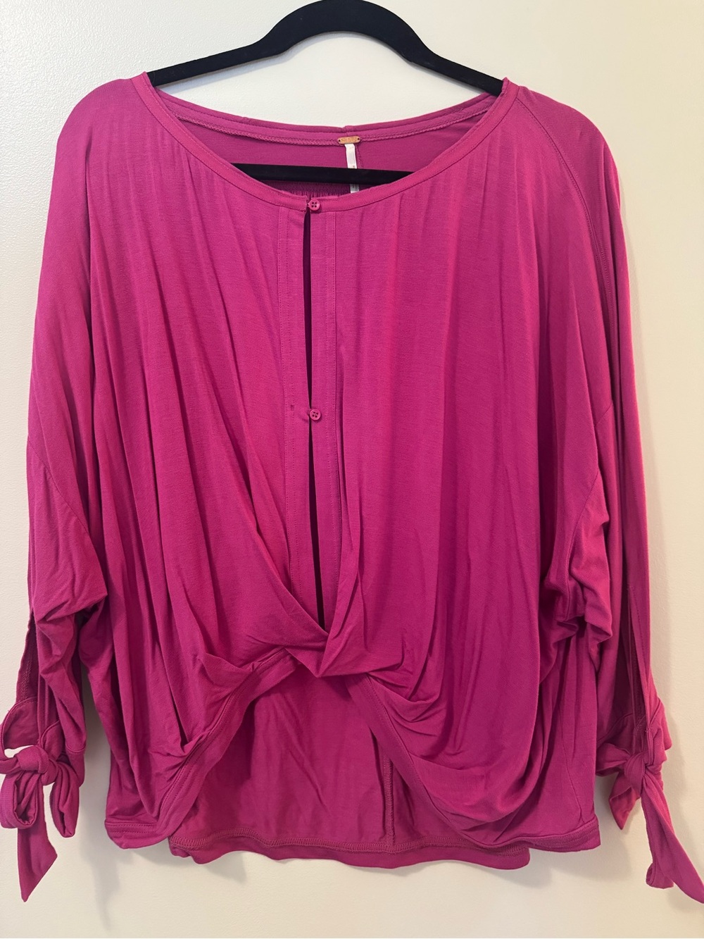 Free People Women’s Knot-Front Long Sleeve Top - Fuchsia